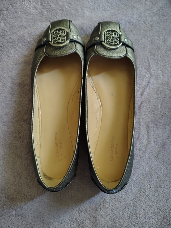 Liz Claiborne Shoes - Liz Claiborne Metallic Pewter Buckle Ballet Flats